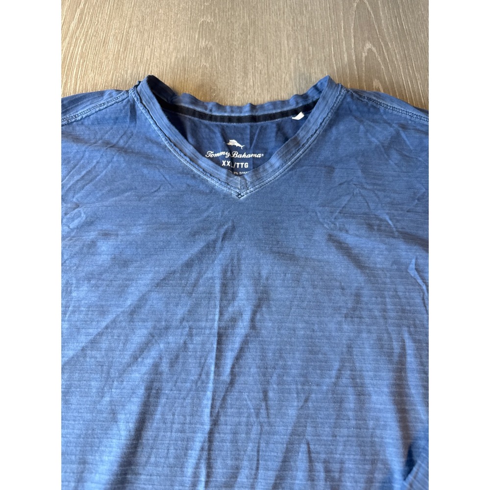 Tommy Bahama Mens XXL Blue V-Neck Long Sleeve Slub Cotton T-Shirt XXL/TTG